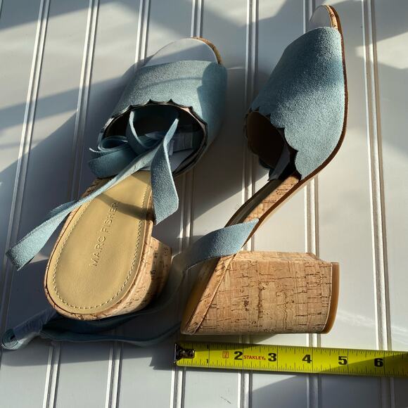 NWOT Marc Fisher Women's Blue Suede Open Toe Cuban Heel Size 10 - Picture 6 of 7